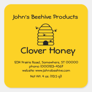 Carré Sticker (sq) - Skep avec abeilles