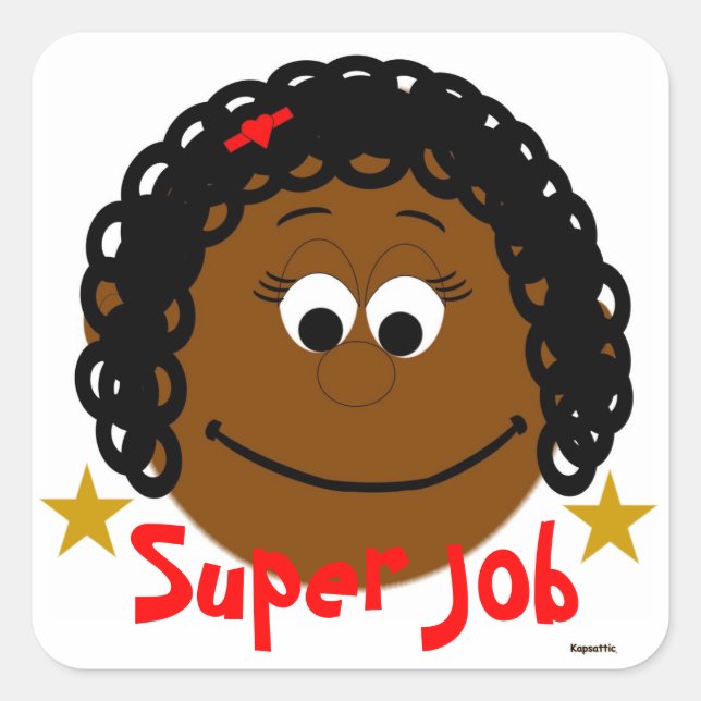 Carré Sticker Super Job Fille Ethnique Coiffeuse (Devant)
