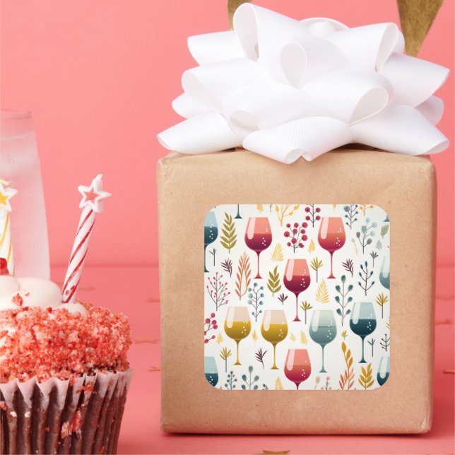 Carré sticker tasses à vin mignonne (Fête)