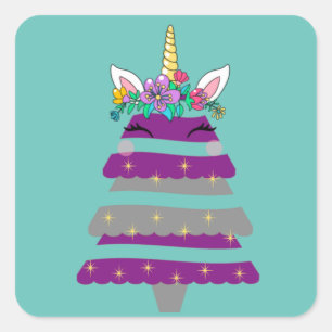 Carré Sticker Unicorn Christmas Tree