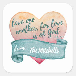 Carré Sticker Valentine Aquarelle Christian Bible Verse