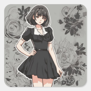 Carré Sticker vintage Anime LBD - Beauté intemporelle