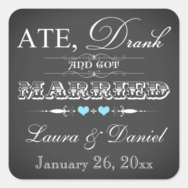 Carré Sticker vintage Chalkboard Style Wedding Favor (Devant)