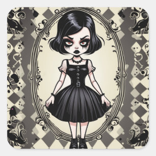 Carré Sticker vintage gothique petit robe noire