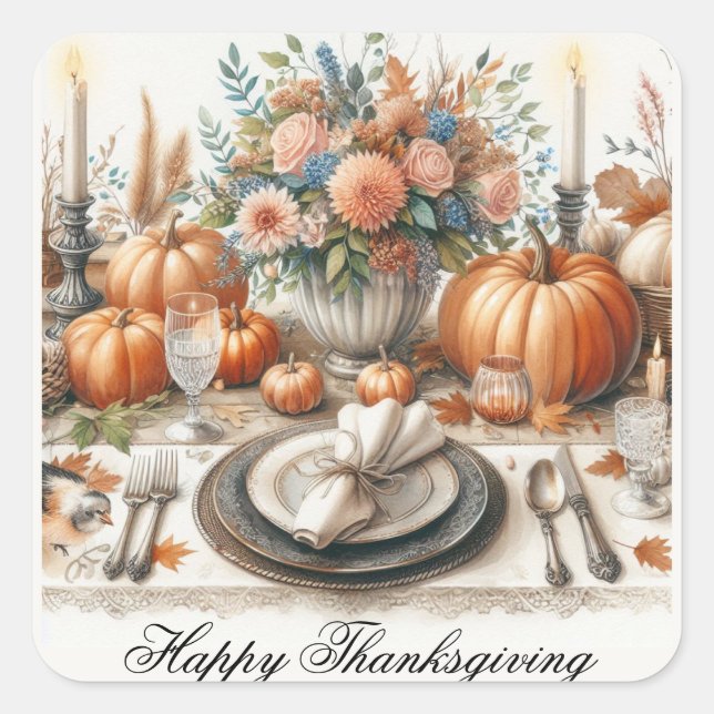Carré Sticker vintage Thanksgiving Table Holiday (Devant)