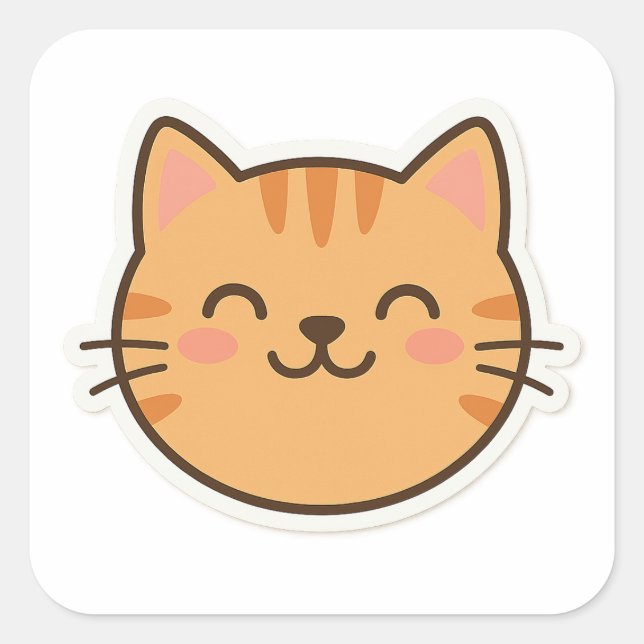 Carré Sticker Visage Chat Souriant - Kawaii Sty Cartoon (Devant)