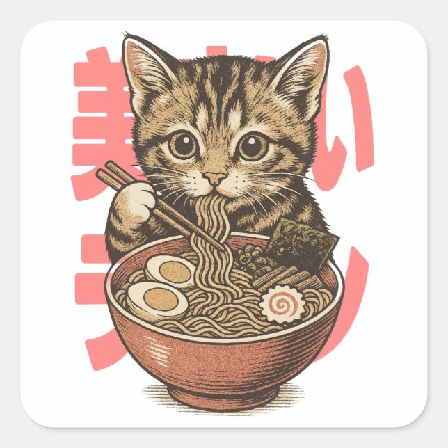 Carré Sticker Yummy Ramen Kitten (Devant)