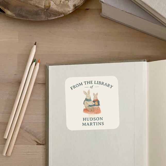 Carré Storybook Woodland Friends Book Plate Sticker (Créateur téléchargé)