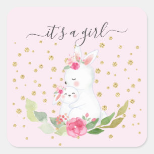 Carré Sweet Bunny It'a Girl Favor Sticker