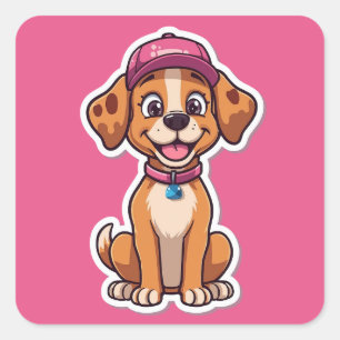 Carré Sweet Cartoon Chien - Happy Puppy dans Sticker Cas