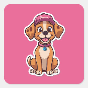Carré Sweet Cartoon Chien - Happy Puppy dans Sticker Cas