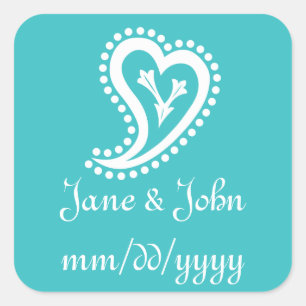 Carré Sweet Paisley Hearts en Sticker Turquoise