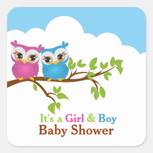 Carré Sweet Twins Owls Boy Girl Baby Sticker