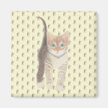 Carré Tabby Chat Magnet sur Jaune