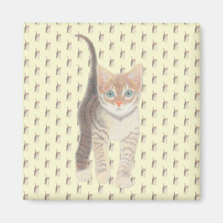 Carré Tabby Chat Magnet sur Jaune
