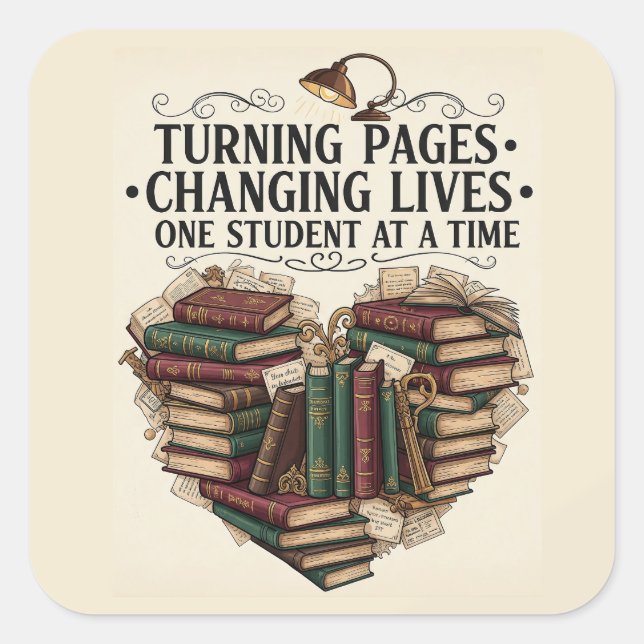 Carré Teacher Sticker | Turning Pages Book Heart Quote (Devant)
