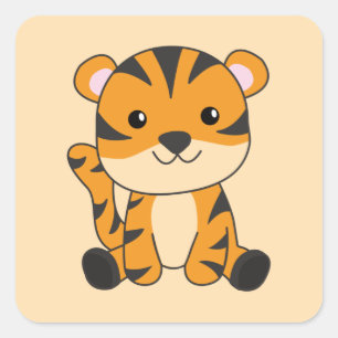 Carré Tiger Gros Chat Cute Animaux Pour Enfants Sticker 
