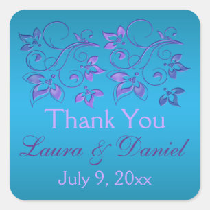 Carré Turquoise, Floral Violet 1,5 po². Sticker mariage
