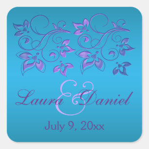 Carré Turquoise, Floral Violet 1,5 po². Sticker mariage