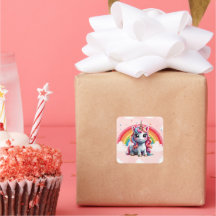 Unicorn Anniversaire Rainbow Invitation, Sticker