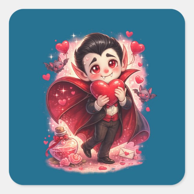 Carré Valentine Funny Dracula Sticker – Cute Love  (Devant)