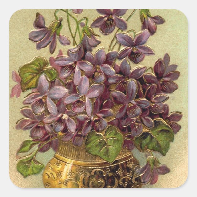 Carré Violettes vintages dans un Sticker Vase Or (Devant)