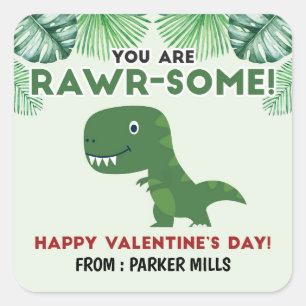 Carré Vous êtes Rawrsome - Sticker Dinosaur Valentine