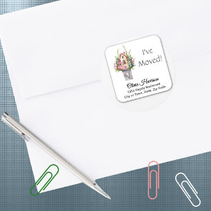 Carré Whimsical I've Moved, Pink 1.5-in Address Sticker
