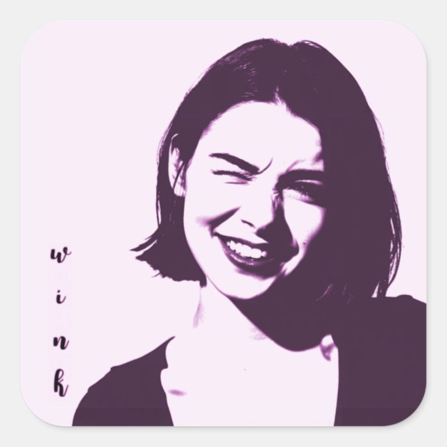 Carré "Wink" Square Sticker flirty girl design pink sass (Devant)