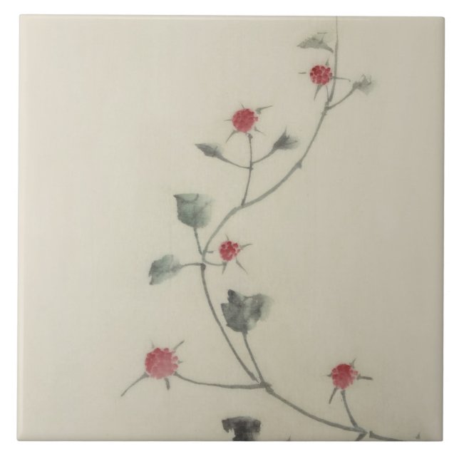 Carreau 北 斎 fleurs rouges sur la vigne Hokusai (Devant)