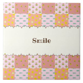 CARREAU 文字　カスタマイズ　パッチワーク　ピンク タイル