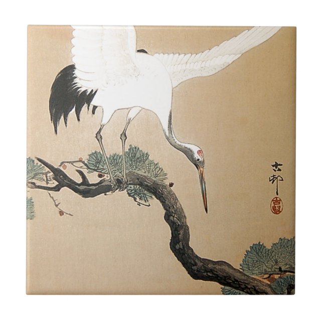 Carreau 松に鶴, grue de 古邨 sur le pin, Koson, Ukiyo-e (Devant)