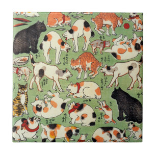 Carreau 猫尽両めん合, chats de 芳藤 de l'ère d'Edo, Yoshifuji,