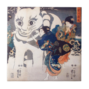 Carreau 猫 の 雪 だ る ま, 国 Big Cat Snowman, Kuniyoshi, Ukiyo-e