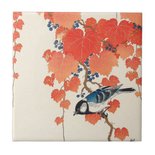 Carreau 赤い蔦に鳥, oiseau de 古邨 sur le lierre rouge, Koson,