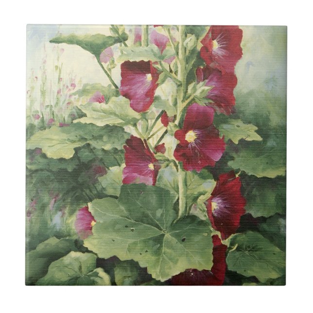 Carreau 0536 Burgundy Hollyhocks Tile (Devant)