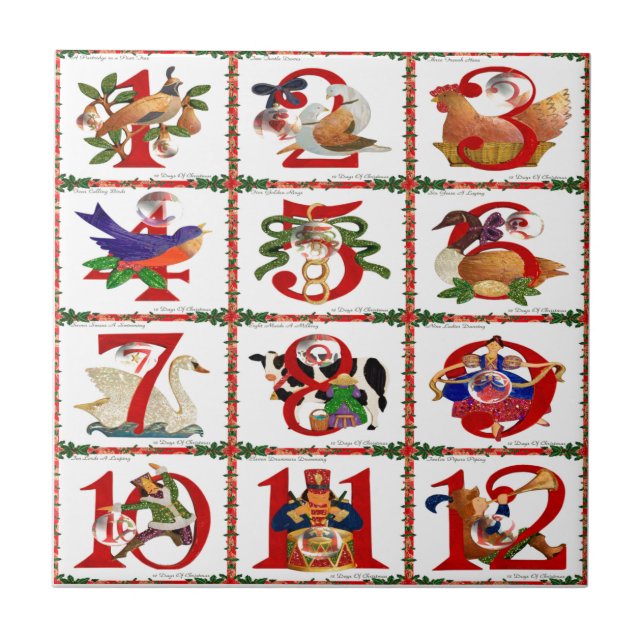 Carreau 12 Jours De Caillot De Noël Imprimer Cadeaux (Devant)
