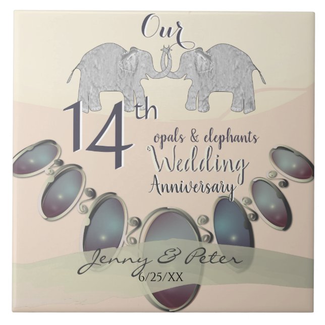 Carreau 14e anniversaire du Mariage Opals & Eléphants (Devant)