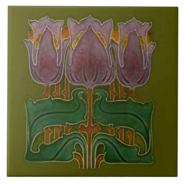 Carreau 1900 Art nouveau Pavot Antique Reproduction (Devant)