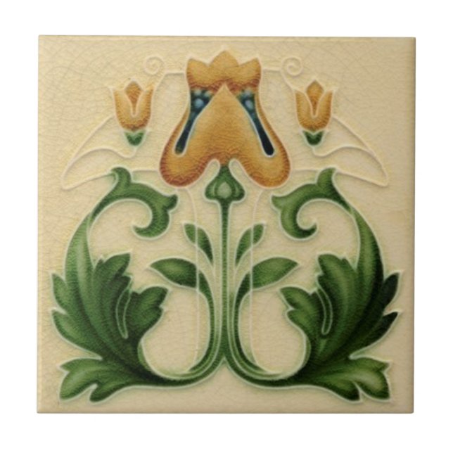 Carreau 1905 Art nouveau T & R Boote Jaune Floral Repro (Devant)