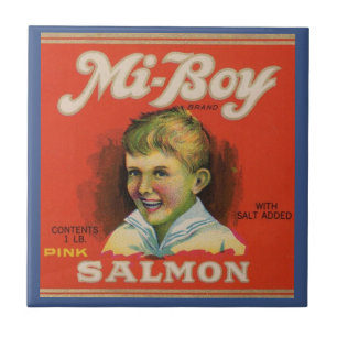 Carreau 1930s Mi-Boy saumon rose peut étiquette
