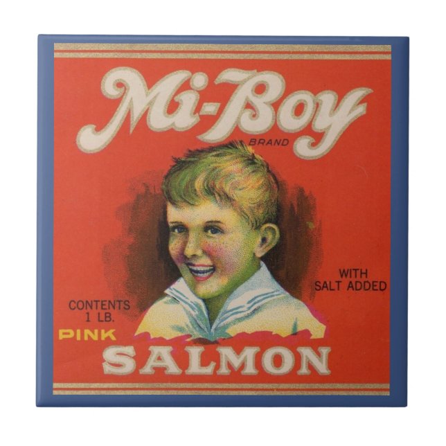 Carreau 1930s Mi-Boy saumon rose peut étiquette (Devant)