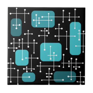 Carreau 1950 Retro Art Crosshairs Black Turquoise