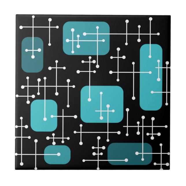 Carreau 1950 Retro Art Crosshairs Black Turquoise (Devant)