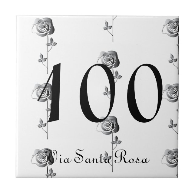 Carreau 1-3 Chiffres Numéro de maison et rue des Roses 3D (Devant)