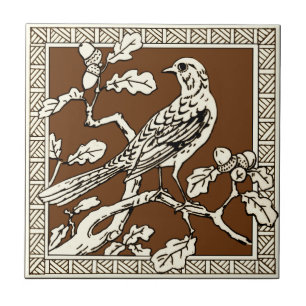 Carreau 1 de 12 Repro série d'oiseaux Minton Mocha des an
