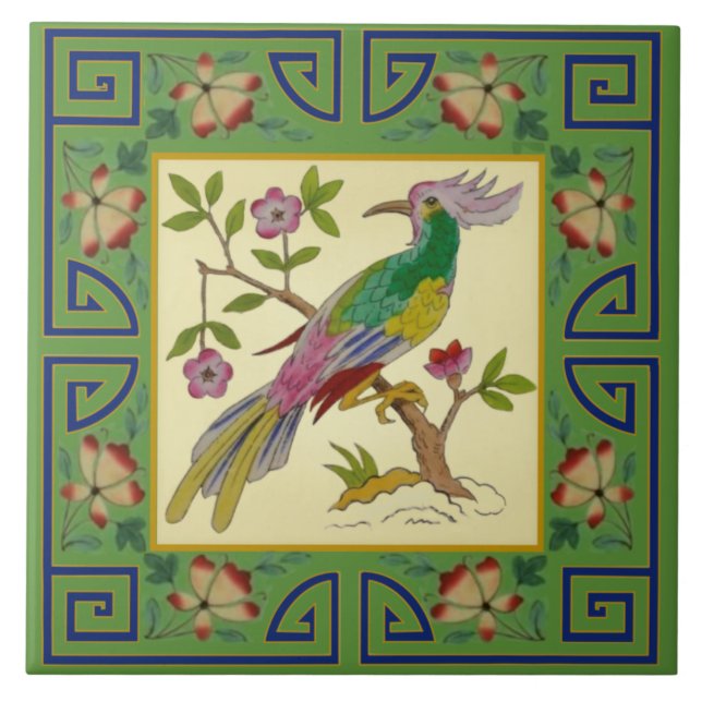Carreau 1 de Pair Minton Jade Asian Aesthetic Bird Repro (Devant)