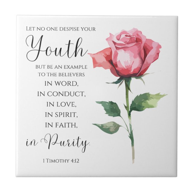 Carreau 1 Timothée 4:12 - Jeune Bible Verse Fleur (Devant)