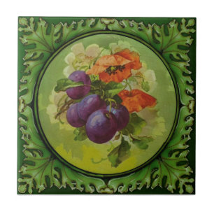Carreau 1sur 2 Fruit floral peint à la main Godwin c1900 R