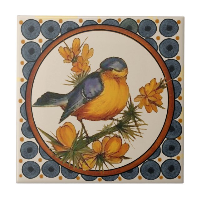 Carreau #2 de 5 Repro 1890s Doulton Lambeth Peint à la mai (Devant)